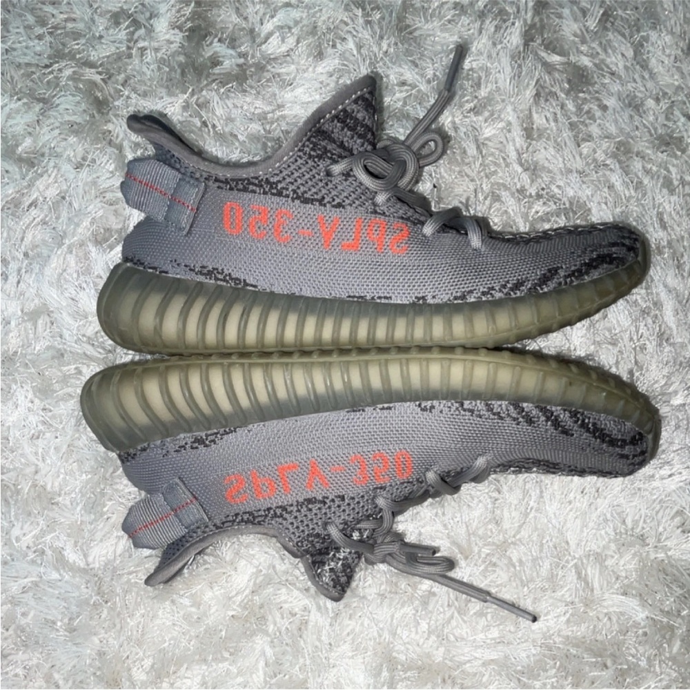 Gray and orange Yeezy Boost 350 Sneakers